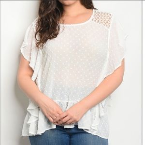 White Ruffle Mesh Top